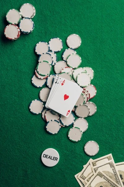 Betting layout and croupier view Betting mat and croupier workspace view